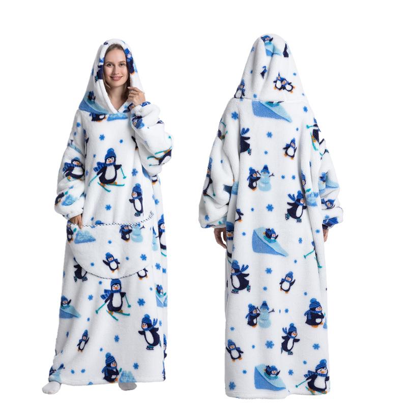 

Зимний теплый флисовый халат с капюшоном для женщин 140 см, большое одеяло с рукавами, флисовые теплые толстовки с капюшоном, женские толстовки с капюшоном One Size