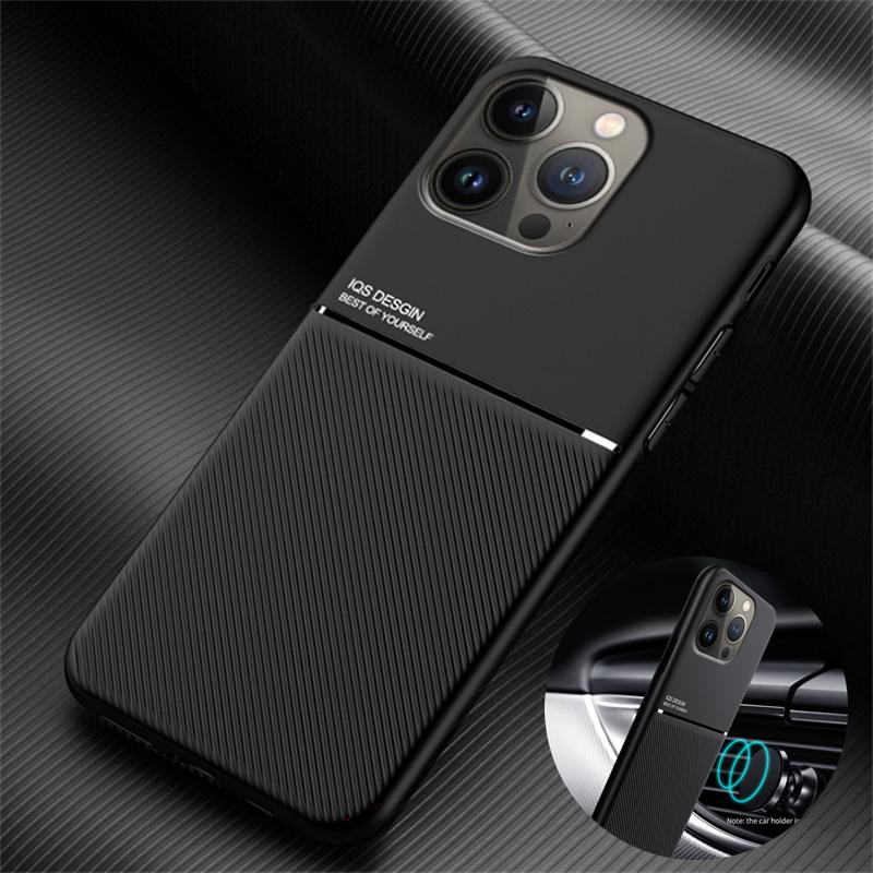 

Чехол для iPhone 14 Pro, роскошный магнитный автомобильный держатель, чехол для телефона для iPhone 14 Pro Max 14, мягкая силиконовая задняя крышка из искусственной кожи For iPhone 14 чёрный