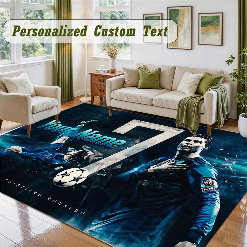 Crystal Velvet Square Rug Custom NameCristiano Ronaldo Pattern Non Slip Home Floor Decor Rug