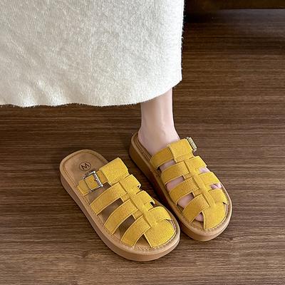 911-5 Woven Pig Cage Baotou Half Slippers Women's 2025 Summer New Korean Version Flat Bottom Outer Wear Casual Cool Slippers Women