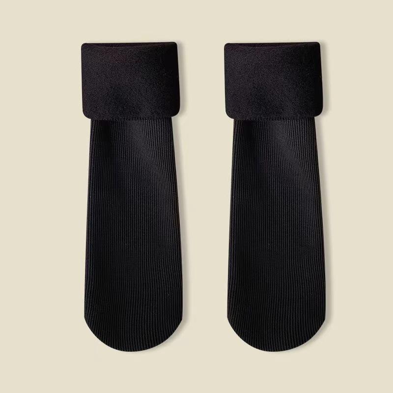 Women'S Plus Size Knee-Length Socks - Polyester Knit Fabric, Fleece-Lined, Solid Color, Warm