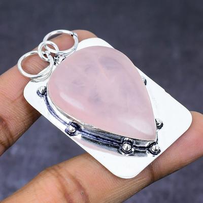 Natürlicher Rosenquarz Edelstein 925 Steling Silber Schmuck Anhänger 2,29" e9T13