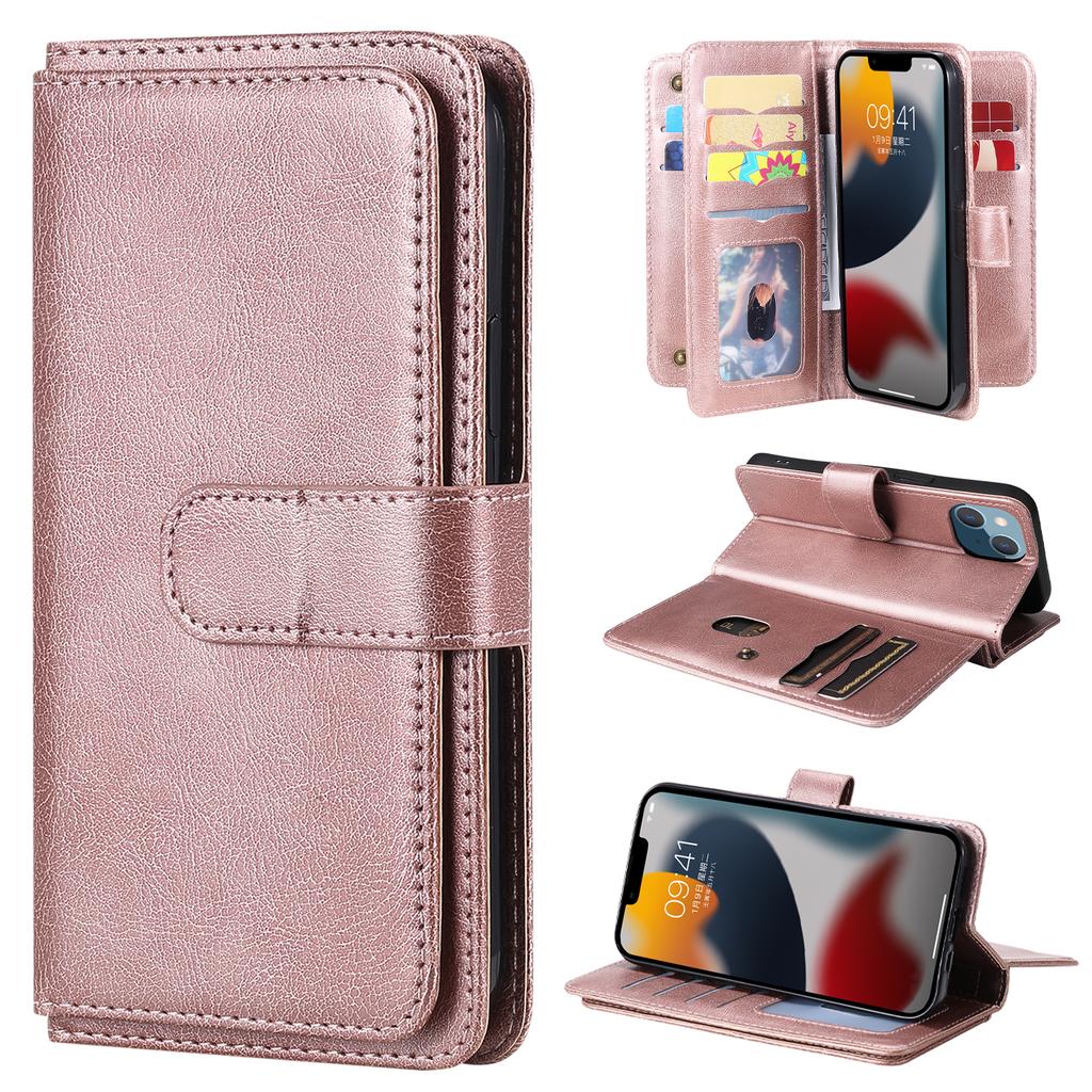 For iPhone 15 Leather Case with 10 Card Holder Phone Cover Stand
