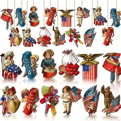 48pcs of Wooden Retro Decorative Trees for Patriotic Decoration, Hanging Decorative Accessories, Independence Day Party Decoration