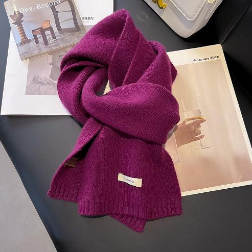 Autumn and Winter New Korean Version Versatile Lock Edge Korean Knitted Gray Scarf Women's Knitted Warm Neck Scarf