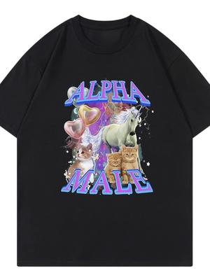 Alpha Male Funny Kitten Cat Unicorn Meme Graphic Tshirt Unisex Graphic Short Sleeve Unisexs Tshirts for Summer Unisex AllSeason