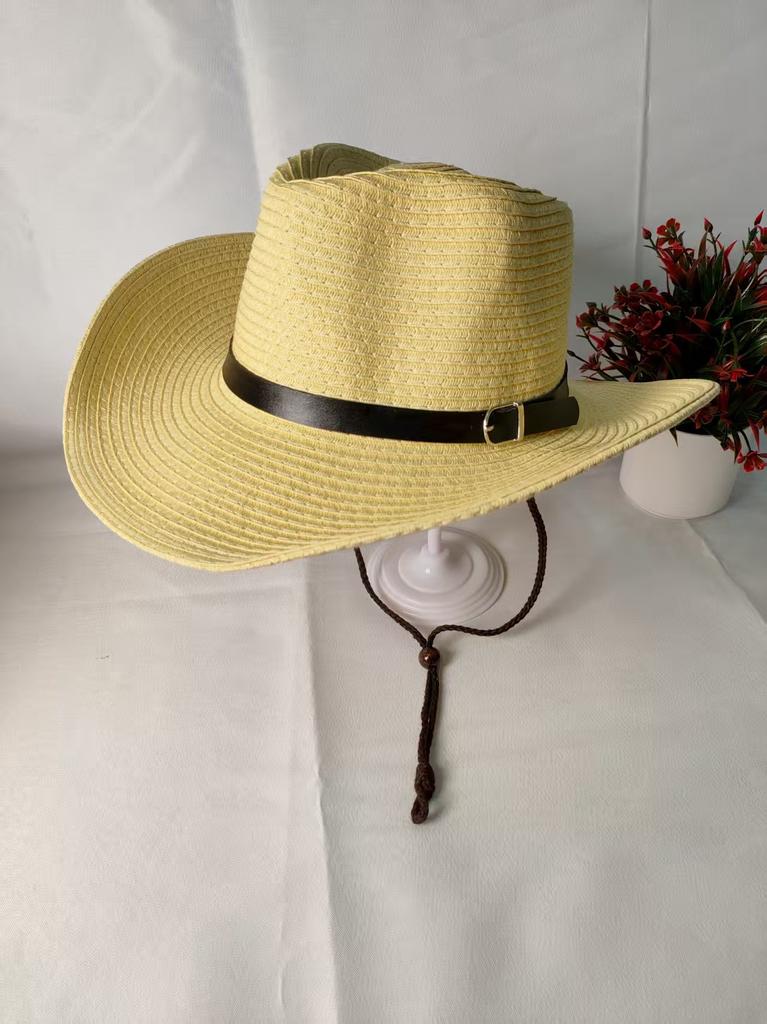New Retro Ethnic Style Cowboy Hat Men's and Women's Cone Top Holiday Seaside Travel, Showing a Small Face, Fashionable Straw Hat