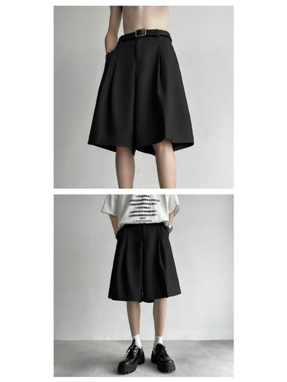 Unisex Schwarze High-Waist A-Linien Midilänge Weitbeinshorts - Sommer Leichtgewicht, Schlankmachend, Lässig Fünf-Punkt-Design