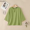 Blusa holgada casual para mujer con cuello en V, color sólido y manga 3/4