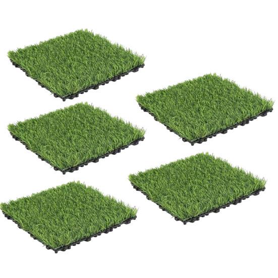 Artificial Grass Mat, 12 x 12 Inch Square Fake Grass Rug, Interlocking Faux Green Turf Patch Tiles for Balcony, Patio, Deck,