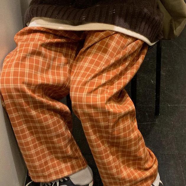 Spring Summer Latest Korean Loose Students High Waist Thin Plaid Pants Wide Leg Pants Casual Straight Pants Streetwear