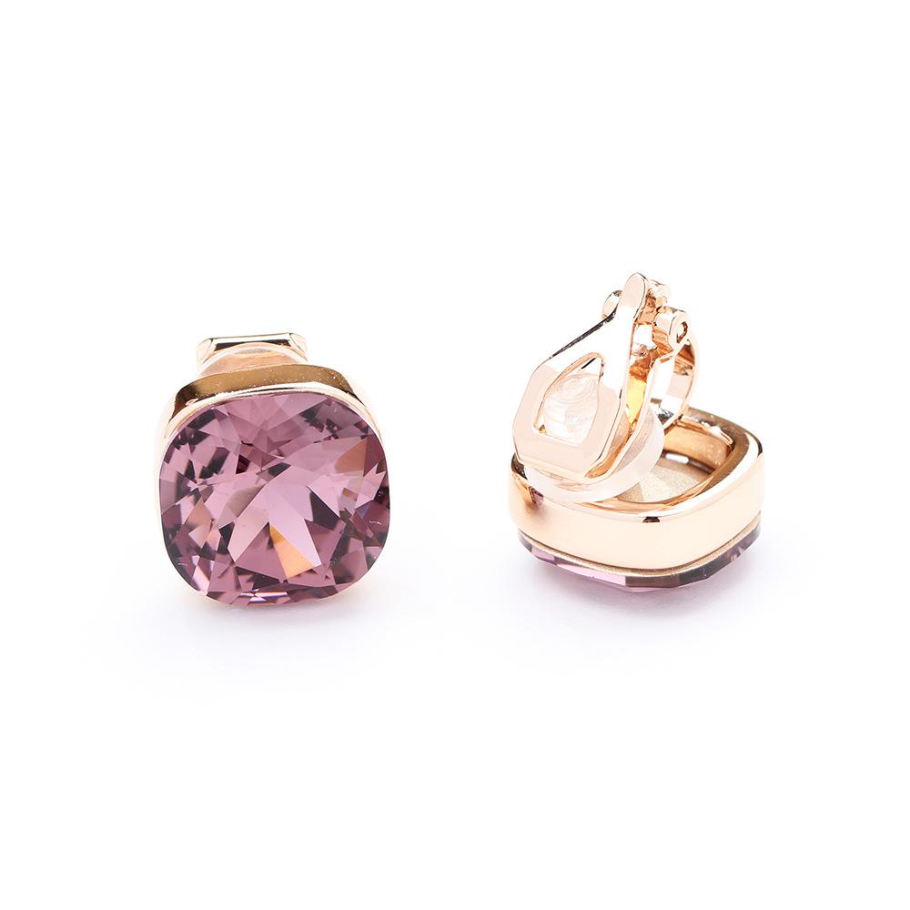 European and American personality versatile eight-color princess square crystal earrings, gold-plated fashion without pierced earrings, earrings, wome