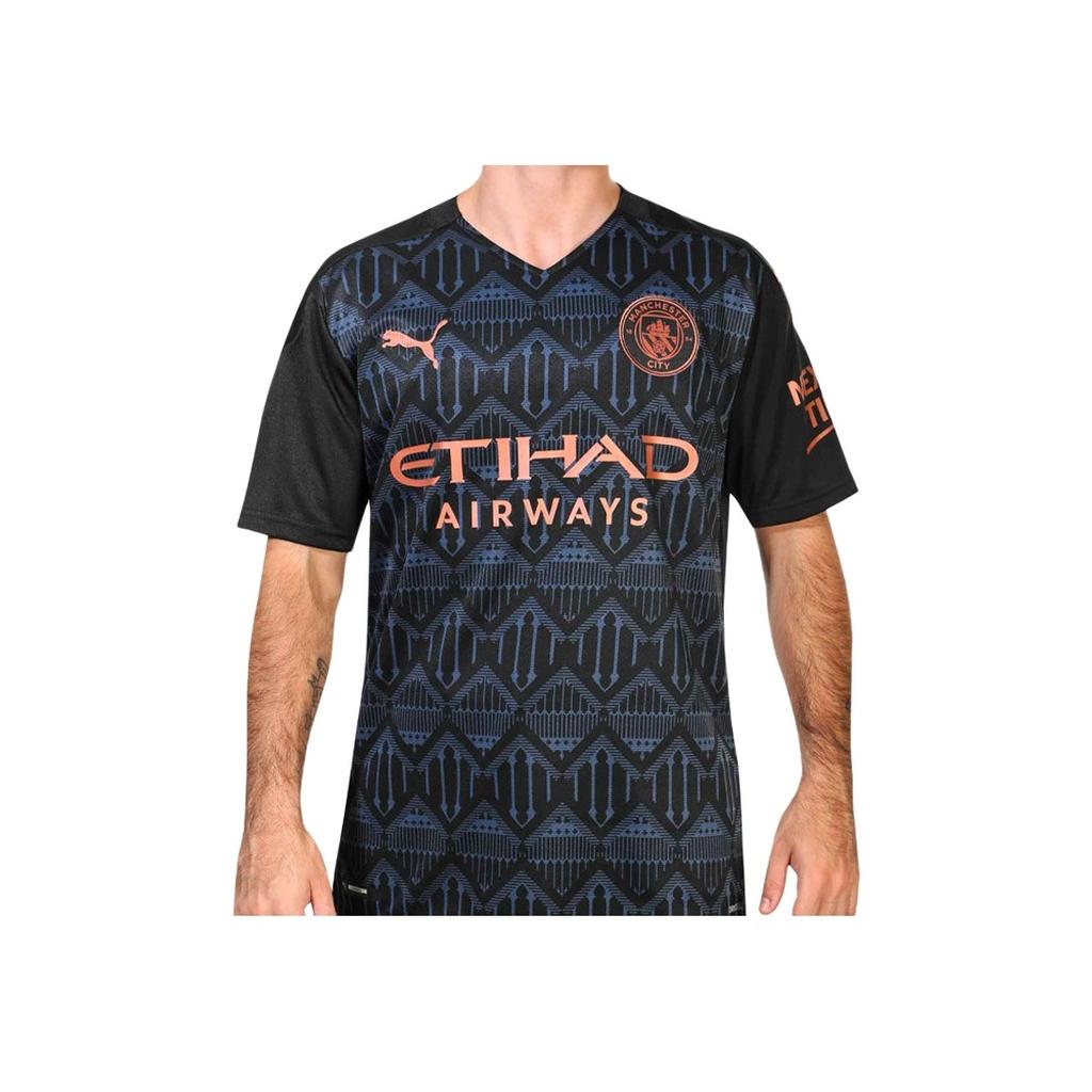 Puma Manchester City Football Club Away Color Block Sports T-Shirt Men Tops Black 757065-02