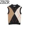 Zbzr Autumn New Women clothes Western Style Fashion Diamond Pattern Knitted Vest Style Top 6771110 330