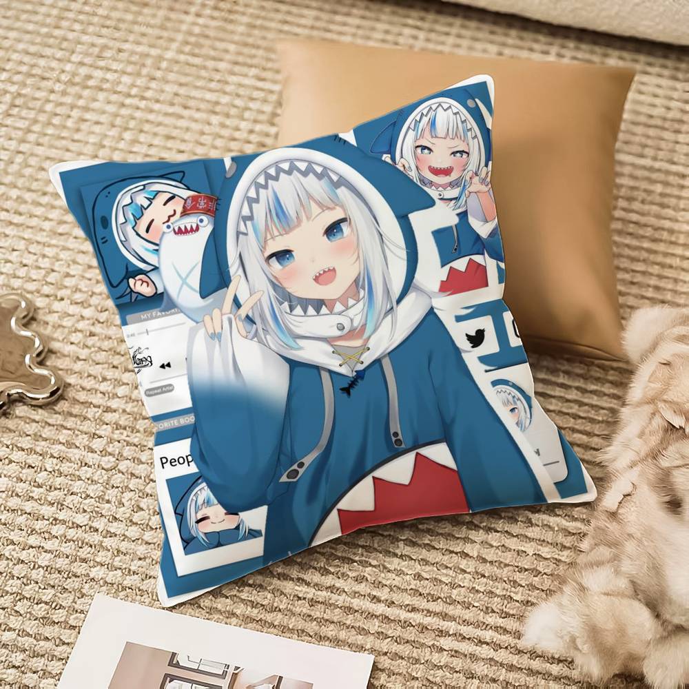 Cute G-Gawr Gura Pillow Case Anti-dustmite Invisible zipper Sofa Bed