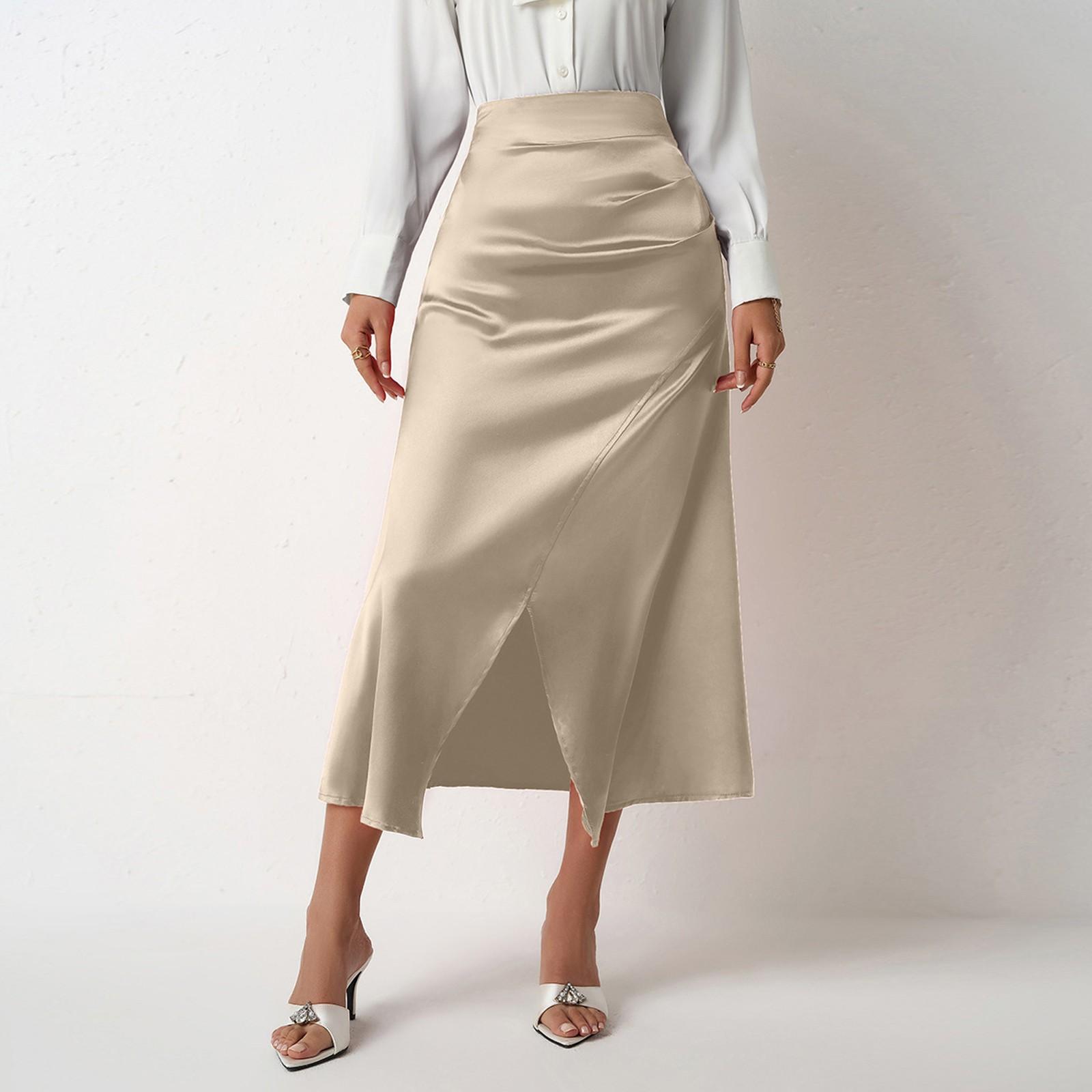 

Женская модная и повседневная французская элегантная драпированная атласная юбка XL