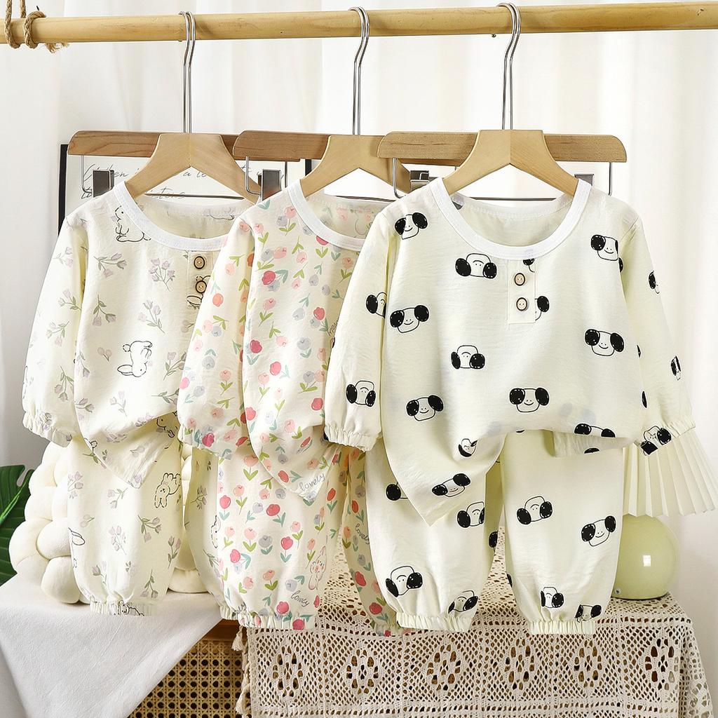2pcs Toddler Children Summer Home Wear Boy Thin Pajamas Baby Air-conditioning Clothing Girl Kids Casual Medium-sleeved Fall Suit
