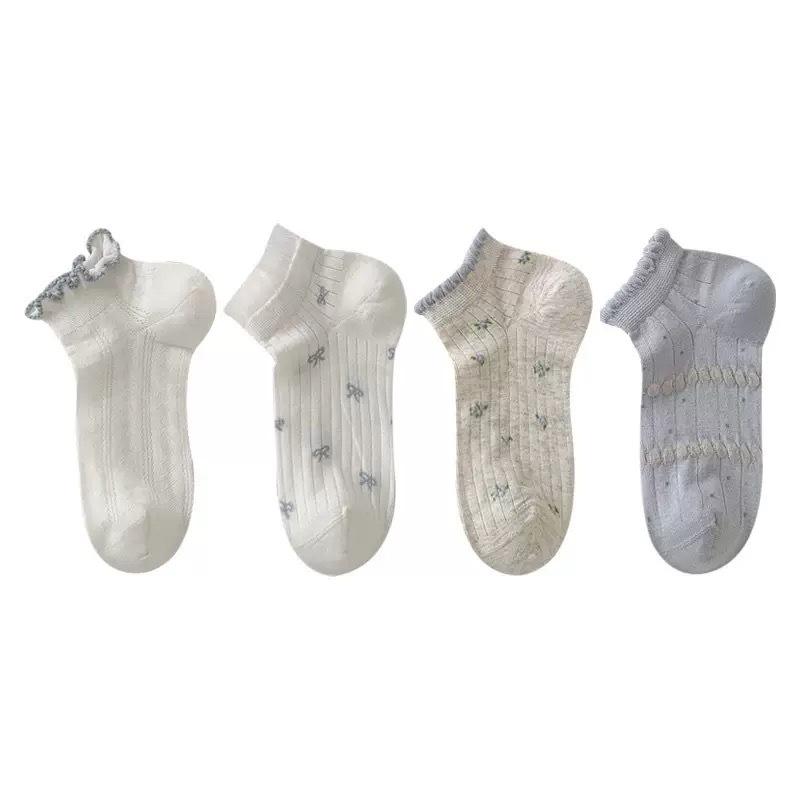 Women's Summer Slim Hollowed-out Small Floral School Style Boat Socks