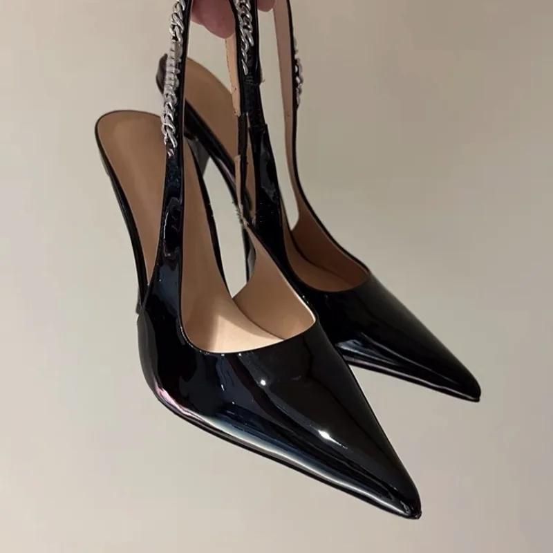 Fashion 2025 New Chain Stiletto Heels Women's New Pointed Head Light Mouth Red Wedding Sandals