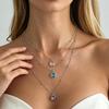 Geometric Square Colored Diamond Multi-layer Necklace with Beads and Thin Chain