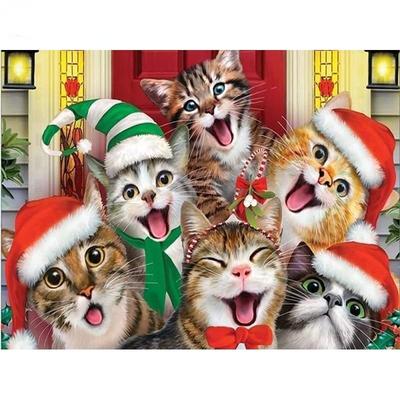 Pittura Diamante 5d Gatto di Natale Tondo Completo Artigianato Ricamo Diamante Mosaico Animale Decorazione Casa Arte da Parete