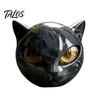 Spooky Shelf Decoration Spherical Black Cat Head Ornament, Resin Gothic Style Sculpture with Colorful Collectible Art Eyes for Halloween Tabletop
