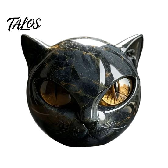 Spooky Shelf Decoration Spherical Black Cat Head Ornament, Resin Gothic Style Sculpture with Colorful Collectible Art Eyes for Halloween Tabletop