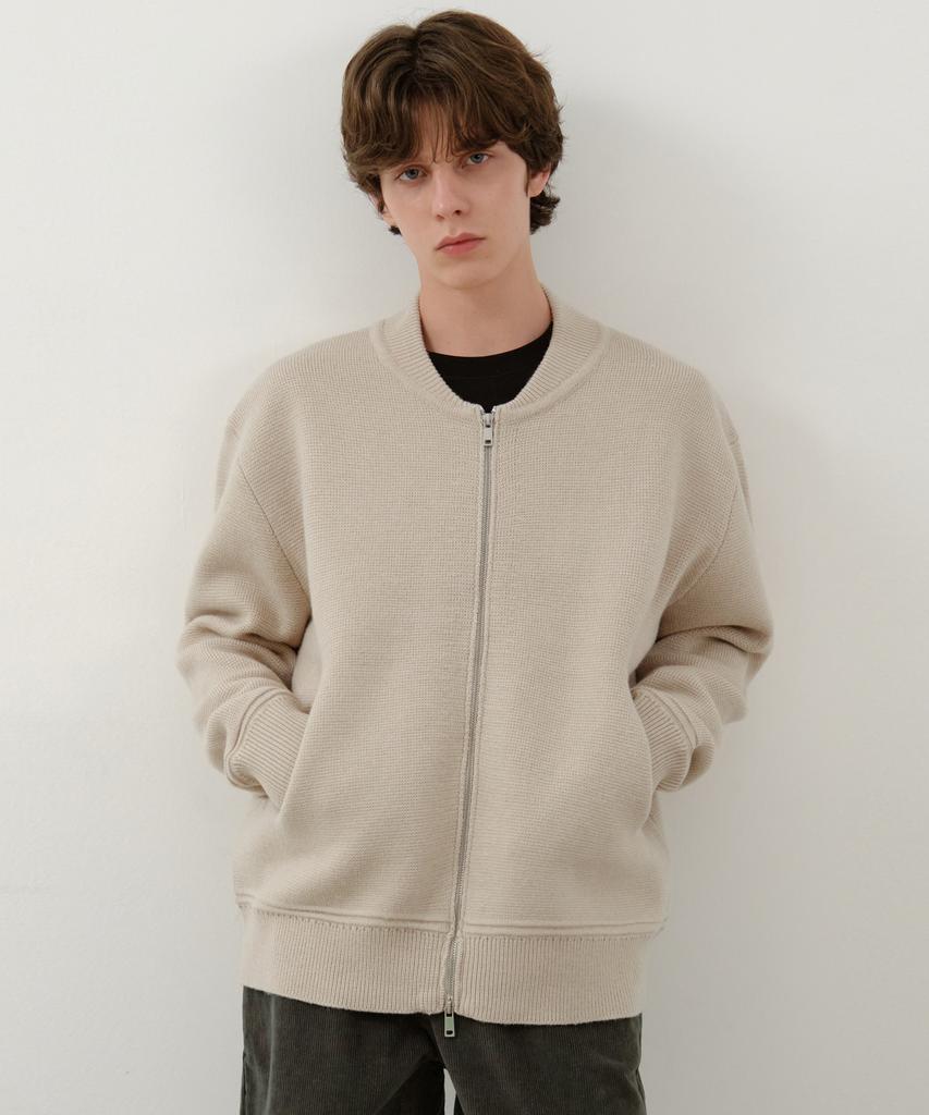 Wednesday Oasis Varsity Wool Blend Two-Way Knit Zip-Up_Beige(Wc25-Kn42)