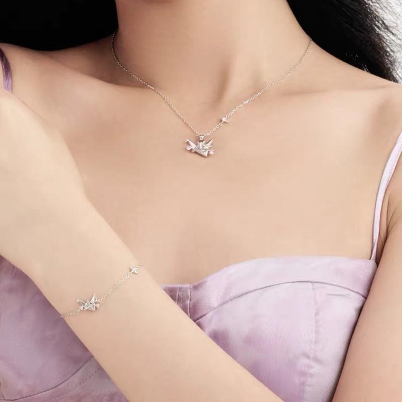 Star Light Paper Crane Necklace And Bracelet Set Delicate Romantic Unique Design Autumn Winter Best Friend Birthday Gift