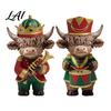 Exquisite Christmas Collectibles 2 Pcs Nutcracker Highland Cow Figurine Wooden Scottish Cattle Statue with Trumpet Playing Musical Ornaments