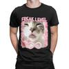 Men's Freaky Ahh Funny Cat Meme  T Shirt  100% Cotton Clothing Vintage Short Sleeve O Neck Tees Adult T-Shirts