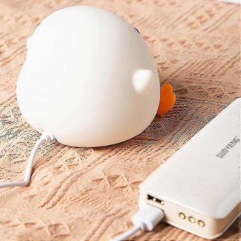 Cute Bean Duck Led Night Light, Rechargeable Cartoon Silicone Bedroom Light, Touch Sensor Timing Bedside Lamp For Kids Gift