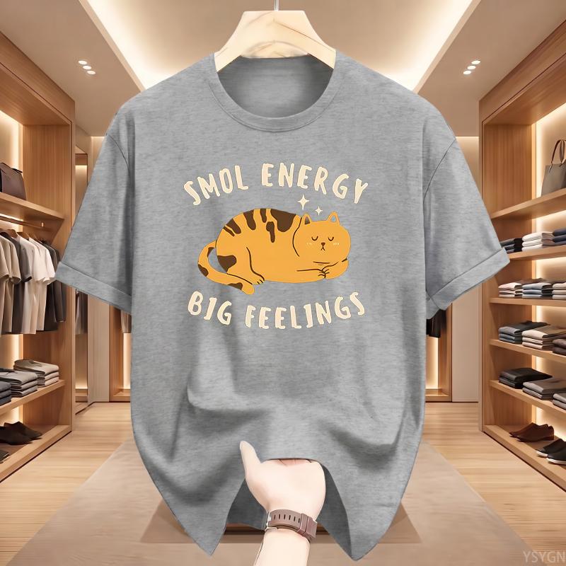 Smol Energy Big Feelings Cat T-shirts Cotton Short Sleeve Round Neck Tshirt Men Women Summer Clothes
