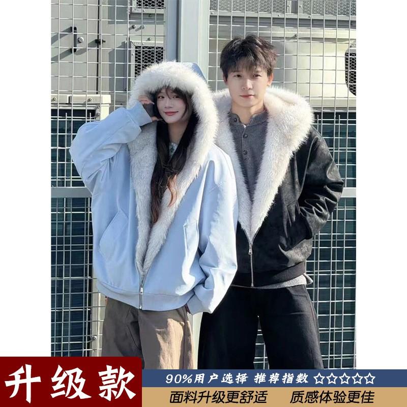 Mens Oversized Hooded Puffer Jacket With Faux Fur Collar Winter Warm Thick Cotton Coat Couples
