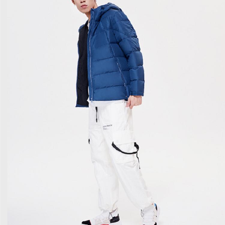 Li Ning Basketball Series Casual Sports Hooded Warm Down Jacket Men Jackets Deep-Water-Duck-Blue AYMP031-5