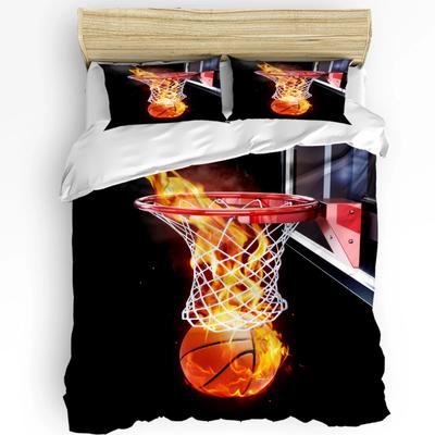 Caja de Balón de Baloncesto con Llama Funda Nórdica Cómoda Estampada Funda de Almohada Textil para el Hogar Funda de Colcha Niño Niño Adolescente Niña Juego de Cama de 3 Piezas