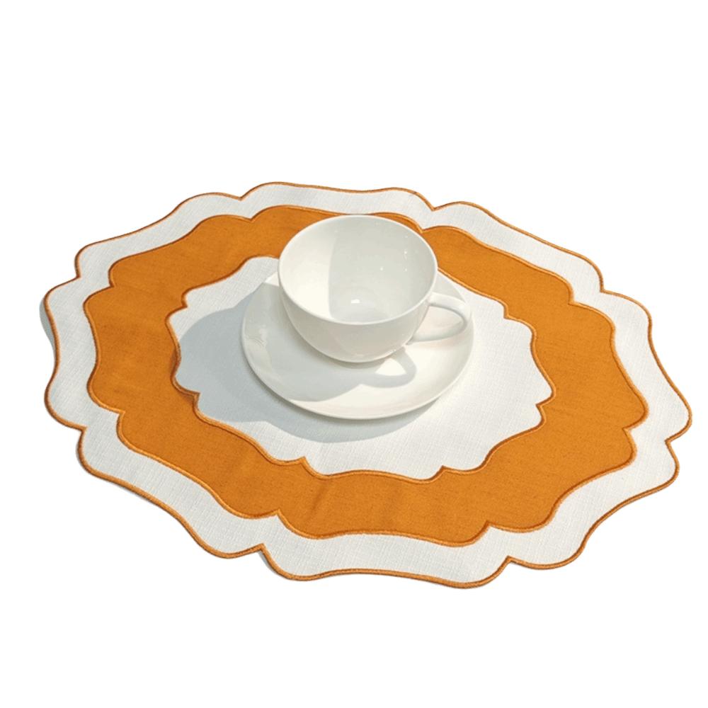 Heat Insulation Scalloped Linen Placemat Wear Resistant Machine Washable Textured Dining Placemat Restaurant Use