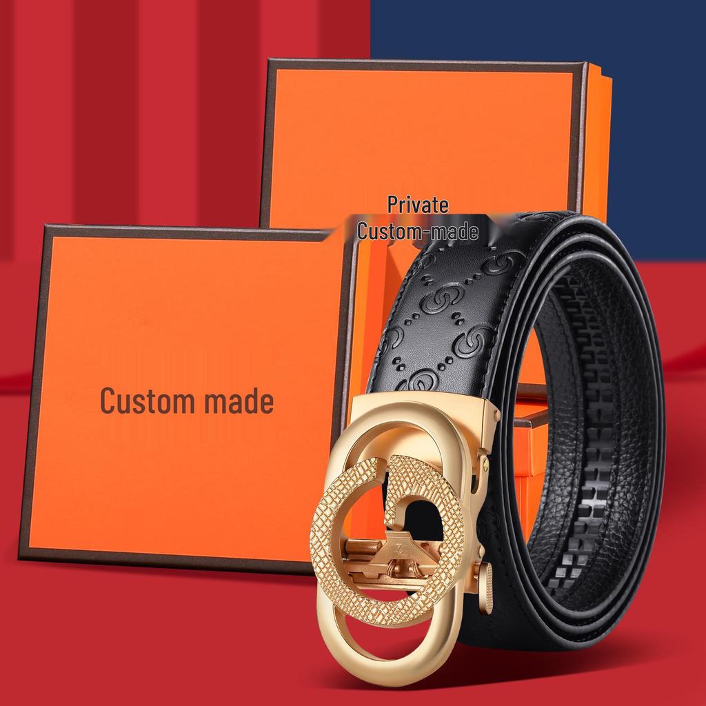 Cinto de Couro Masculino de Alta Qualidade com Fivela Automática, Padrão Moderno de C Duplo, Versátil para Uso Empresarial e Casual.