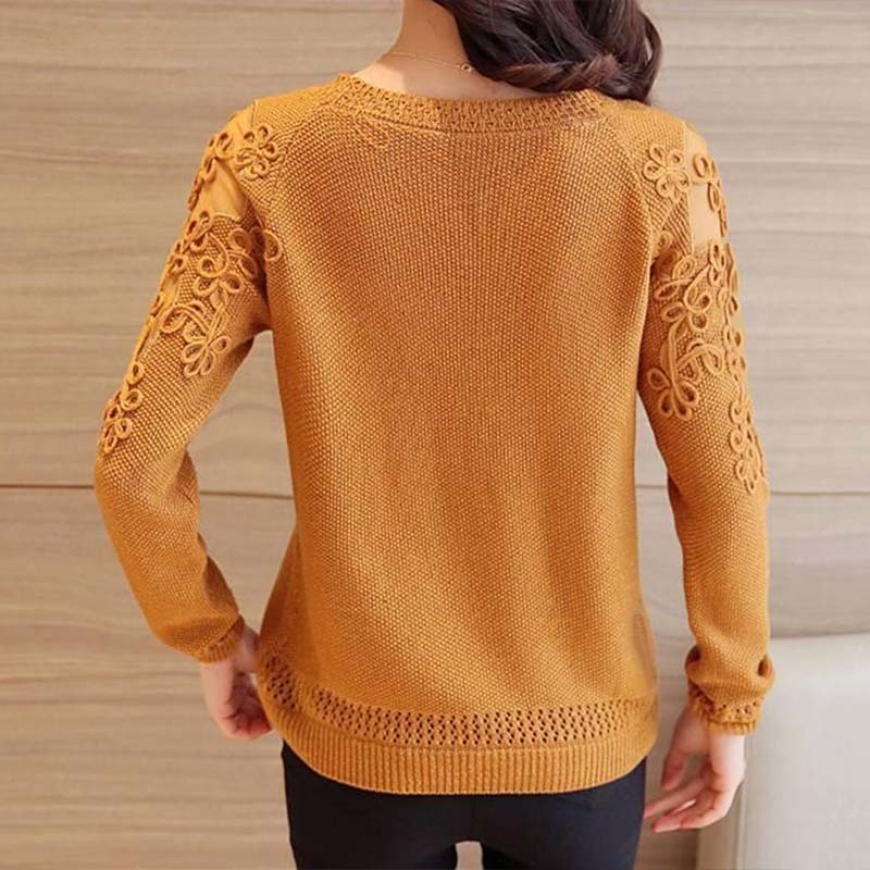 Women Knitted Pullover Tops Women Hollow Out Long Sleeve Ladies Thin Crochet Jumper Solid Womens Knitted Sweaters
