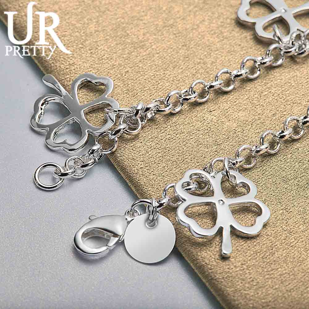 925 Sterling Silver Clover Flower Pendant Bracelet Chain Fashionable Wedding Jewelry