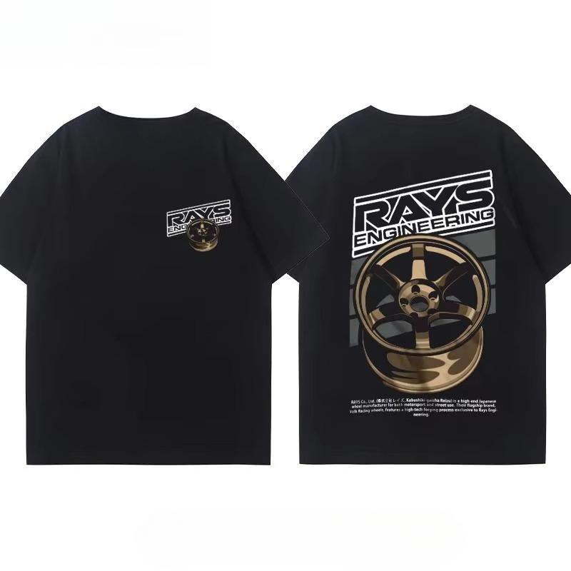 Japanese Car Modified Rim TE37 Wheel Hub Modified Car JDM Short-sleeved T-shirt Men's and Women's Cotton Half-sleeved Top