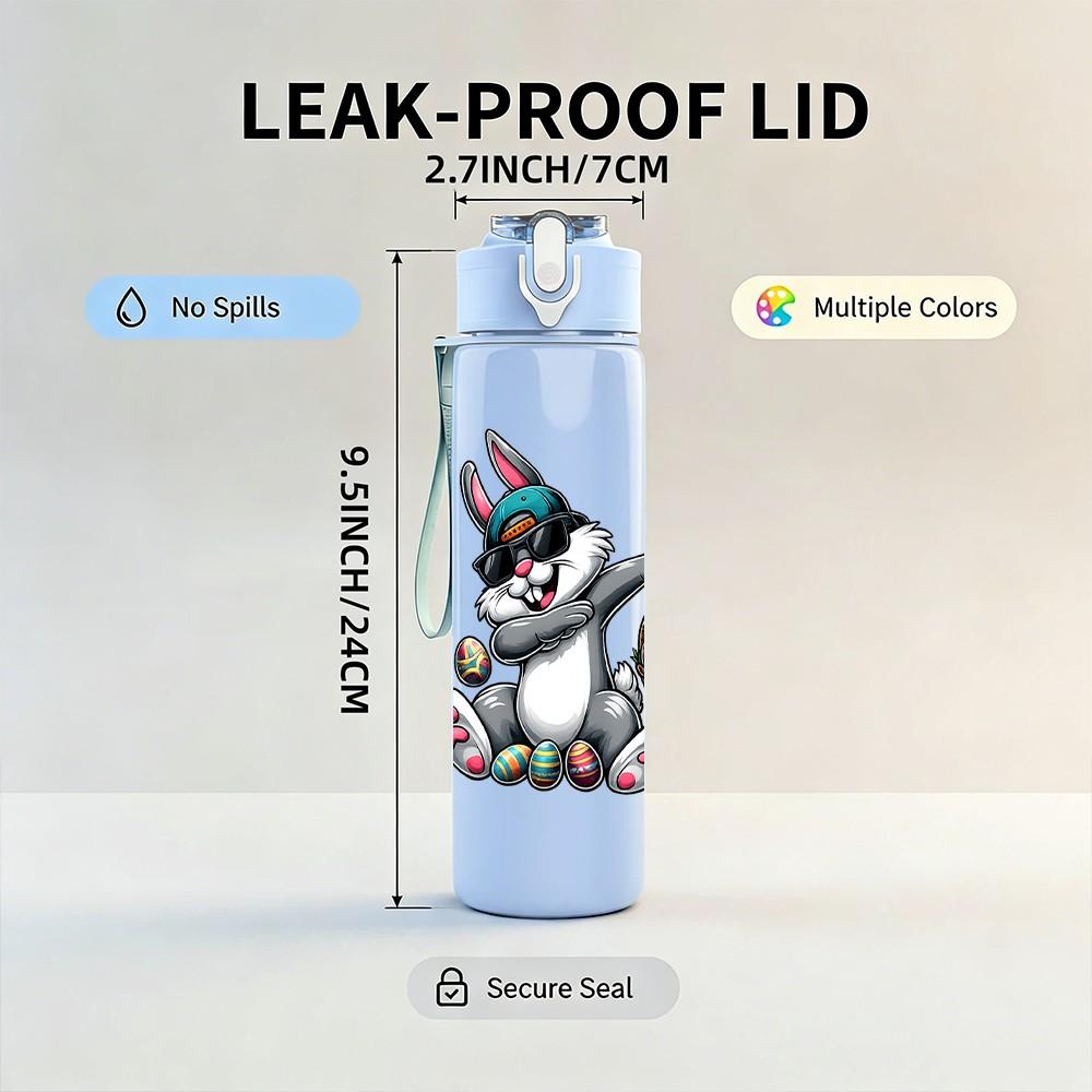 1PC Cool Rabbit Street Graffiti Character Print 750ml Color Plastic Sports Water Bottle Leakproof Flip Straw Lid Suitable for Sports Office Home Use