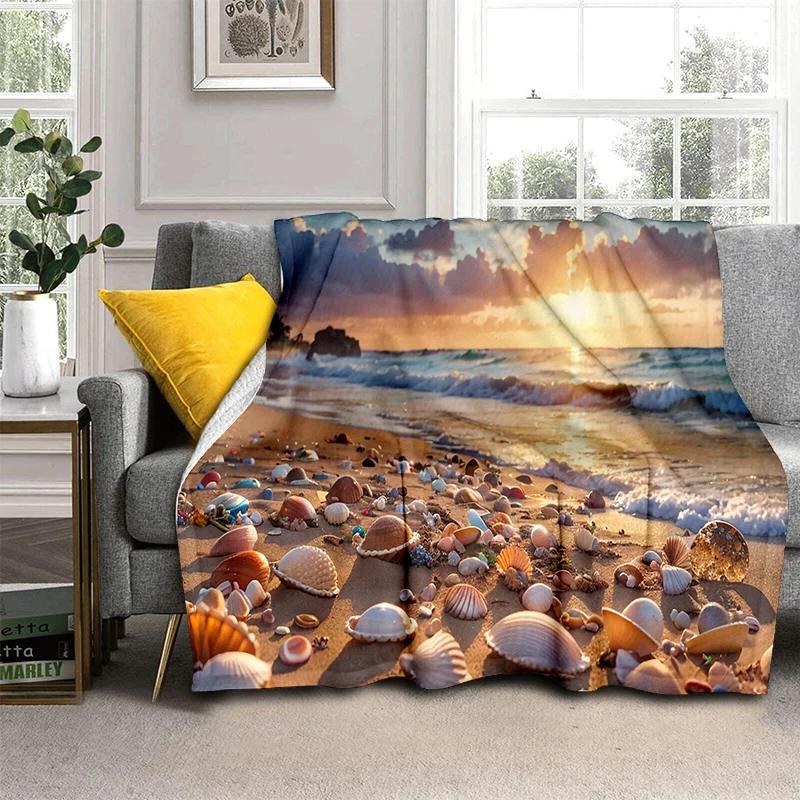 3D Starfish Beach Shell Sea Star Sand Blanket,Soft Throw Blanket for Home Bedroom Bed Sofa Picnic Travel Office Cover Kids Gift