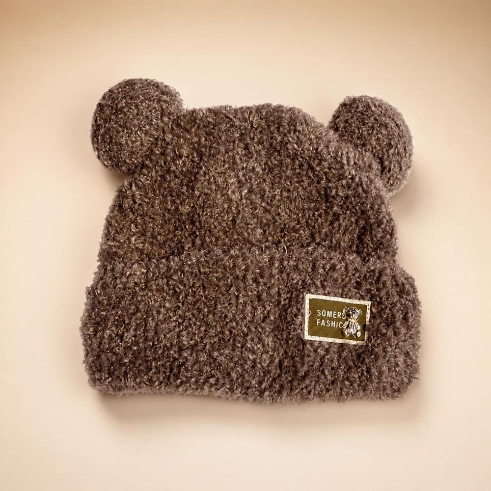 Solid Color Knitted Warm Cap Thickened Bear Ear Hat Fashion Plush Cap  Winter Outdoor