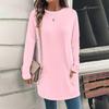 Blusa informal de manga larga con cuello redondo y bolsillos de color liso a la moda para mujer