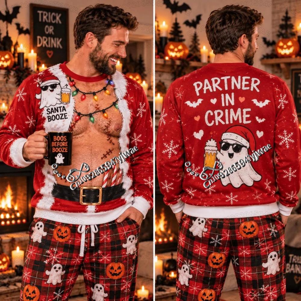 2026 Winter Men and Women's Funny Christmas Ugly Couples Party Santa Body Adult Round Neck Hoodie Men Women Cosplay Sweatshirt