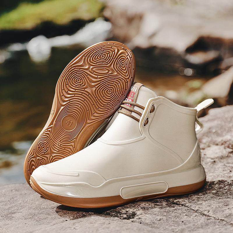 Couple RainBoots Non Slip Fishing Rubber Galoshes Waterproof Garden Work Boots for Women Laced Ankle Rainboot Bota Lluvia Hombre