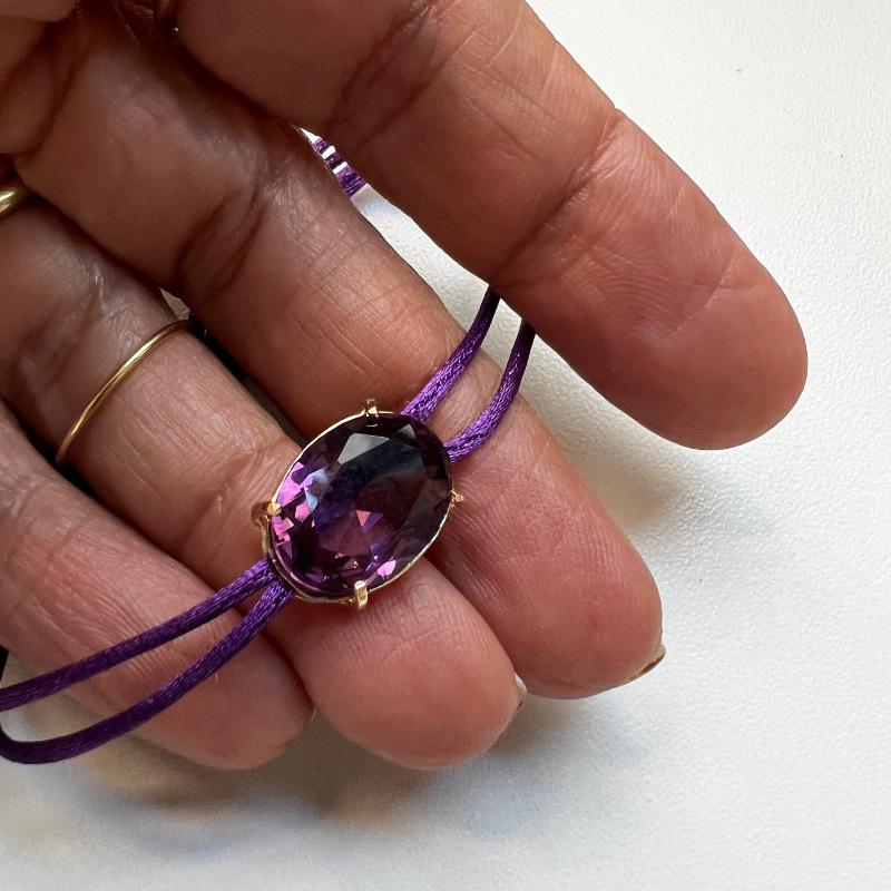 Personalized Bracelet Fashion Color Zircon Pendant Color Woven Rope Bracelet Electroplated Gold Color Retention