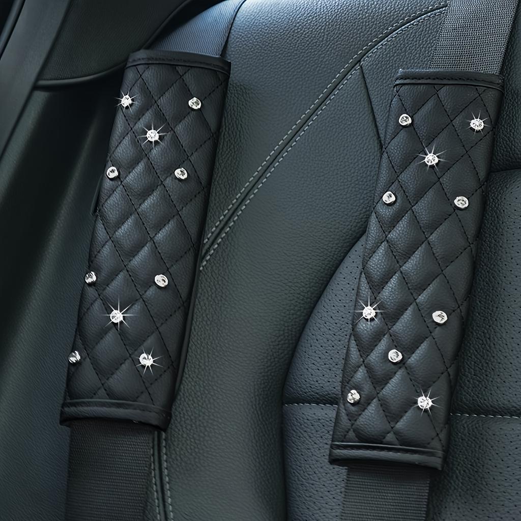 Universal Fit PU Leather Diamond Stitched Car Seat Belt Shoulder Pad, Durable & Comfortable, Front Position, Stylish Design