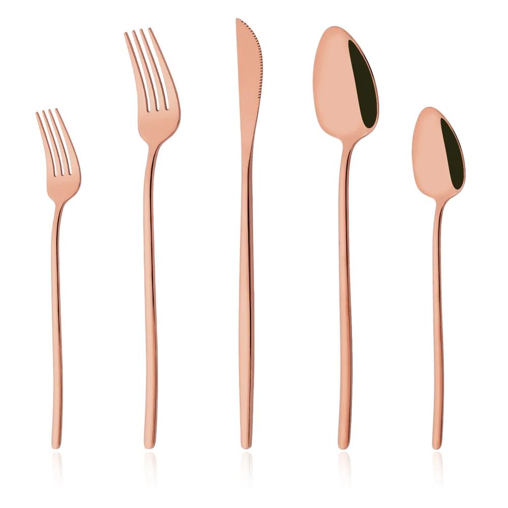 5Pcs White Gold Cutlery Set Stainless Steel Tableware Knife Dessert Fork Spoon Dinnerware Set Kitchen Flatware Silverware